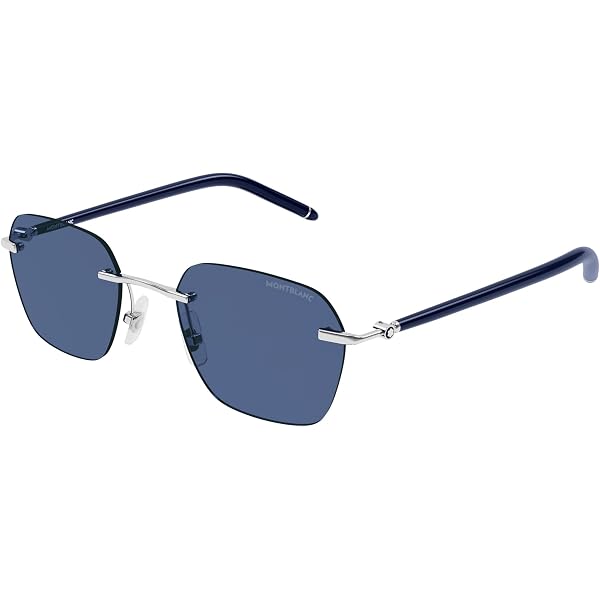 MontBlanc MB 0339S 003 Silver Metal Rectangle Sunglasses Blue Lens Montblanc MB 0339S 003 Silver Metal Rectangle Sunglasses  main image 3