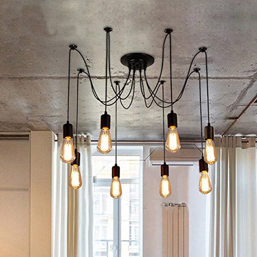 ZHMA Ceiling Spider Lamp Light Pendant Lighting, Antique Classic Adjustable DIY Lighting Chandelier Modern Chic Industrial Dining 8 Arms(each with 1.7m wire)