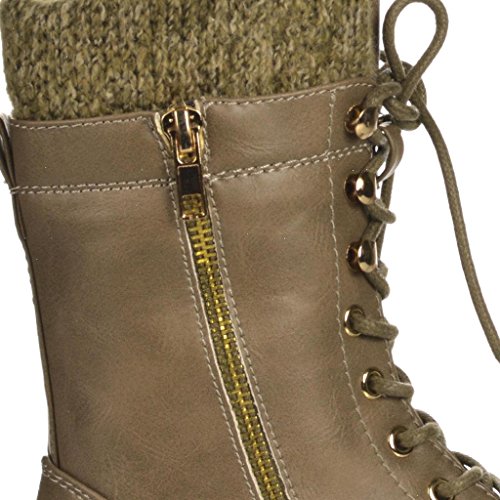 Forever Link Womens Mango31 Round Toe Military Lace Up Knit Ankle Cuff