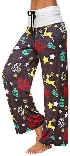 Eleviey Women Christmas Printed Palazzo Pants Wide Leg Lounge Trouser Casual Leggings Workout Yoga Sweatpants