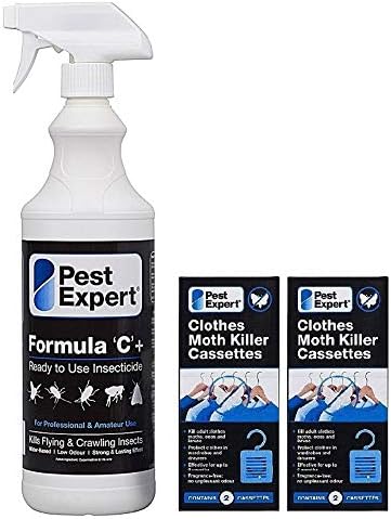 Pest Expert Formula ‘C’ Clothes Moth Killer Spray and 2 x Clothes Moth Killer Cassette Twinpack (HSE approved and tested - professional strength product)