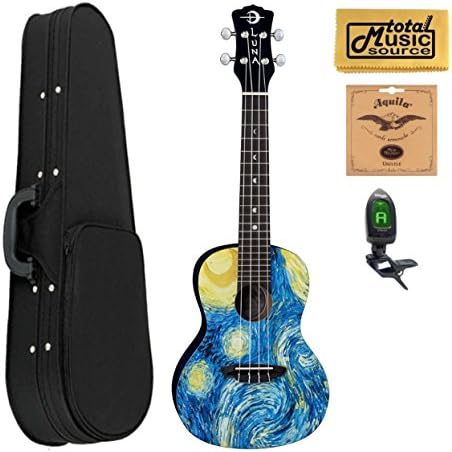 Luna UKE STR C Uke Starry Night Ukulele, Concert with Soft Case Bundle