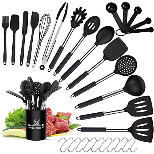 30 Pcs Silicone Kitchen Utensils Set, Silicone Cooking Utensil Set - 446°F Heat Resistant Kitchen Utensils, Non-stick Cooking Utensils Set, Cookware with Stainless Steel Handle (BPA Free, Non Toxic)