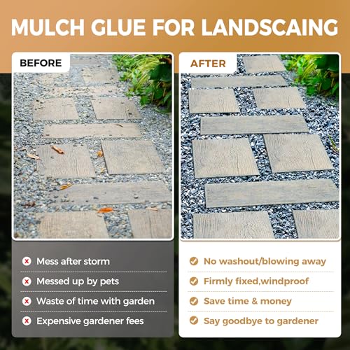 BALORIZ 35oz Mulch Glue & Rock Glues for Landscaping, Pea Gravel & Bark, Strong Stabilizing Gravel Glue with Sprayer Ready to Use Non Toxic Mulches Glues for Rocks Locking Most Mulches