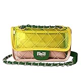 YOOXI Womens' Clear Purse Turn Lock Handbags Chain Shoulder Bags NFL Approved Bags Yellow + Pink