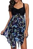 Yanekop Womens Swimdress 2 Piece Swimwear Print Tankini Top Set Swimsuit with Boyshort Bathing Suits
