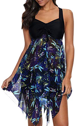 Yanekop Womens Swimdress 2 Piece Swimwear Print Tankini Top Set Swimsuit with Boyshort Bathing Suits