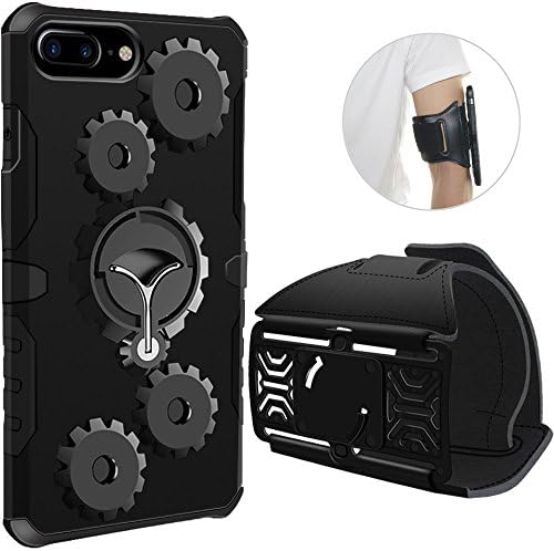iPhone 6 6S 7 7s 8 Sport Case Pinzheng Tough Armour 4.7 inch Shockproof Heavy Duty Anti-slip Ring Kickstand Armband Carrying 4 in 1 Phone Case- Black