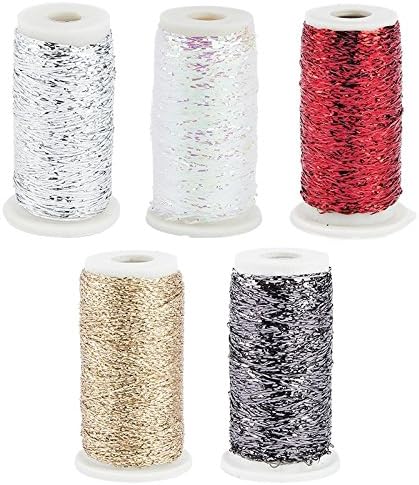Metallic yarn, 5 x 30 m, red, white iridescent, silver, gold, anthracite