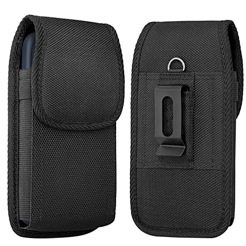 NUVAVO Holster for Small iPhone SE, 8 7 6s 6 - Cell Phone Belt Holder Case with Clip for Men, Heavy Duty Nylon Pouch (Fits Phone with Otterbox Cover on) Black