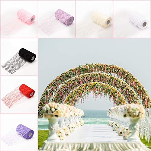 Adeeing 6 Inch x 25 Yards Vintage Lace Roll Floral Lace Ribbon for Tutu Skirt Fabric Table Runner Chair Sash DIY Wedding Party Bridal Shower Decorations Gift Bow Craft Milk White - Thumbnail 4