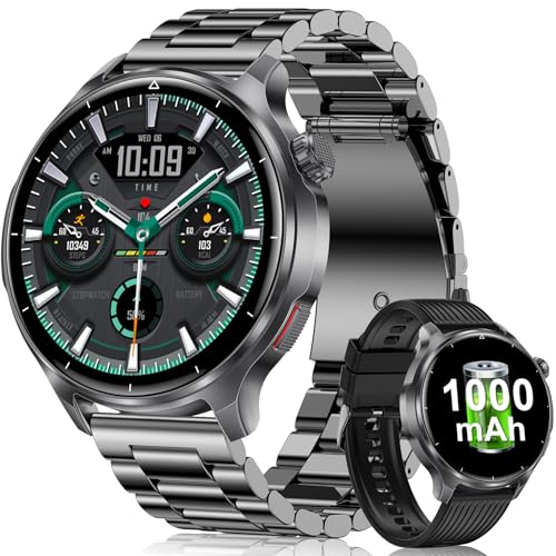 Men's Military Smart Watch - 1000mAh Battery, 1.52'' HD Screen, Smartwatch with 120+ Sports Modes, IP68 Waterproof, Heart Rate, Sleep Monitoring, Android iOS, Black