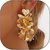 Chunky Gold Earrings for Women Exaggerated C Shape Flower Open Hoop Earrings Lightweight Hypoallergenic Floral Statement Earrings Jewelry Presents