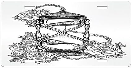 Zaeshe Plaque D Immatriculation Tatouage Dessin Crayon Romantique Theme Sablier Symbole D Amour Eternel Avec Roses Imprime Plaque Fantaisie Aluminium Haute Brillance 15 2 X 30 5 Cm Amazon Fr Sports Et Loisirs