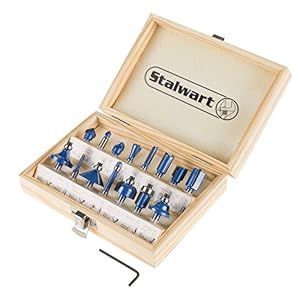 Stalwart Router Bit Set-15 Piece Kit with ¼” Shank and Wood Storage Case by Stalwart (Woodworking Tools for Home…