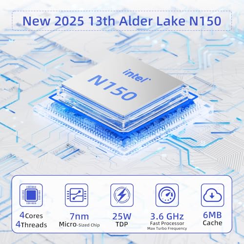 DreamQuest Mini PC Windows 11 Pro Intel N150 (up to 3.6 GHz) 16GB DDR4 512GB M.2 SSD Micro Desktop Computer with HDMI Type-C Port, 2X Gigabit Ethernet/WiFi 5/BT 5/USB3.2 X4 for Business Office