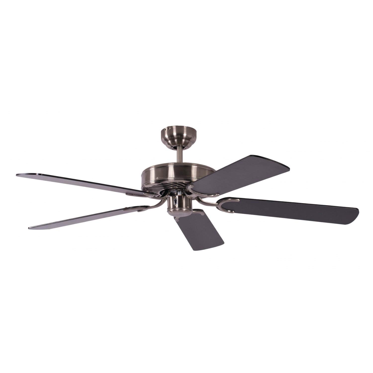 Potkuri 52 inch / 132 cm Aged Silver Ceiling Fan without Lights with Pull Cord and Blade Colour Black