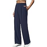 Women's High Waist Dress Pants Side Pockets Wide Leg Work Trousers Elastic Stretchy Casual Slacks