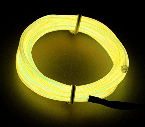 Amicc® 5m 15ft yellow Neon Light El Wire with Battery Pack Neon Glowing Strobing Electroluminescent Wire for Parties, Halloween Decoration (Yellow)