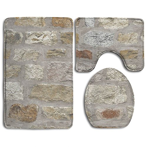 Fionalin Bath Mat 3 Piece Bathroom Rug Set Rustic Stone Effect Non Slip Toilet Seat Cover Set Large Contour Mat Lid Cover For Men Women Free Shipping Kediacarbon Co In