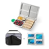 PlanetBox LAUNCH Eco-Friendly Stainless Steel Bento Lunch Box with 3 Compartments for Adults and Kids - Black Carry Bag with Galaxy Magnets