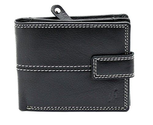 Starhide RFID Blocking Mens Soft Nappa Leather Billfold Wallet With Large Secure Zip Coin Pocket Purse 1044 Black