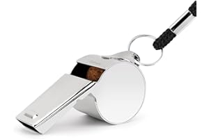 Golvery Metal Referee Coach Whistle - Stainless Steel - Extra Loud Whistle with Lanyard for School Sports, Soccer, Football, 