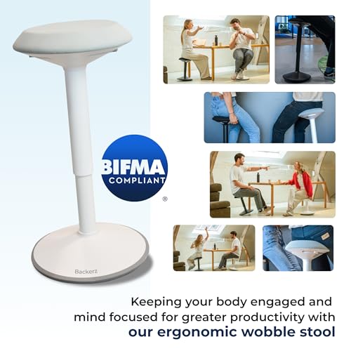 Backerz Standing Desk Stool Chair, Height Adjustable Stool 21-31 inch for Office and Classroom, Swivel Stool, Anti-Slip Bottom Ergonomic Wobble Stool with Rocking Motion, Black