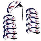 SUNTRADE 10pcs Golf White & Blue US Flag Neoprene Golf Club Head Cover,for Titleist, Callaway, Ping, Taylormade, Cobra, Nike, Etc.
