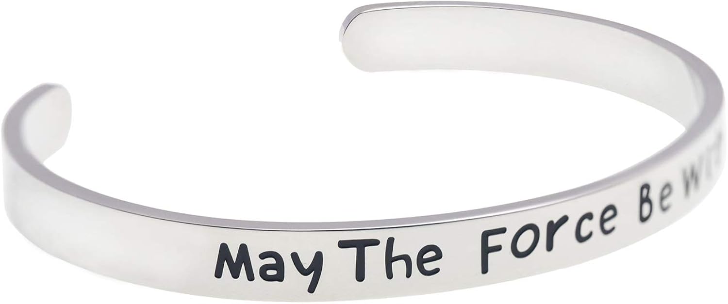 LParkin Star Wars Decor Bracelets For Women Man Starwars Gifts May The Force Be with You Cuff Bracelet, Force with You, 6 inches - Image 4
