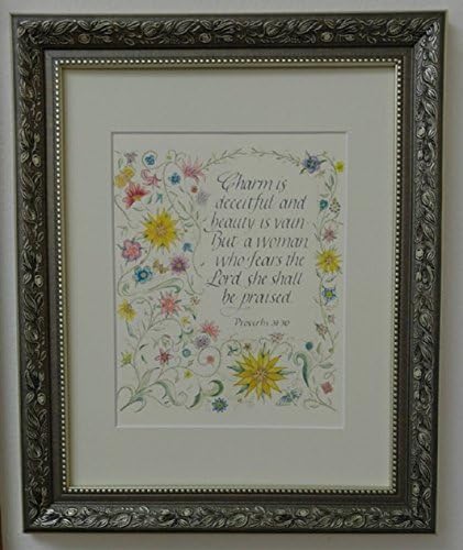 Charm is deceitful Proverbs 31:30 - calligraphy print - is a print matted and framed, Hand-lettered Christian Calligraphy, Bible Scripture Print of Christian Wall Art - 1216PKP09PM41