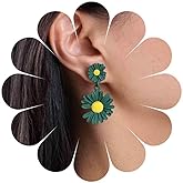Jugielu Boho Acrylic White Daisy Drop Earrings White Flower Stud Earrings Enamel Sunflower Dangle Earrings Double Daisy Earrings Matte Flower Statement Earrings Jewelry for Women