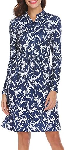 Tinkwell Women's Casual V-Neck Long Sleeves Floral and Leaves Print Hawaiian Dress PAT4 L