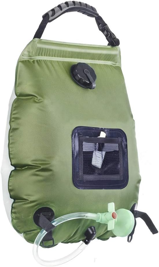 SANGDA Solar Shower Bag,Solar Heating Camping Shower Bag with Removable Hose and On-Off Switchable Shower Head for Summer Camping(Green,5 Gallons/20L)