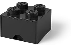 Room Copenhagen LEGO Brick Drawer, 4 Knobs, 1 Drawer, Stackable Storage Box, Black