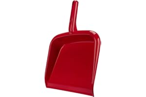 SPARTA Large Handheld Dustpan with Hanging Hole, Heavy-Duty Plastic Dustpan with Wide Lip for Countertops and Surfaces, Plastic, 10 Inches, Red