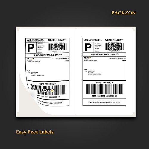 Packzon Shipping Labels with Self Adhesive, Laser Inkjet Printers, 8.5 x 5.5 Inches, White, Pack of 1000