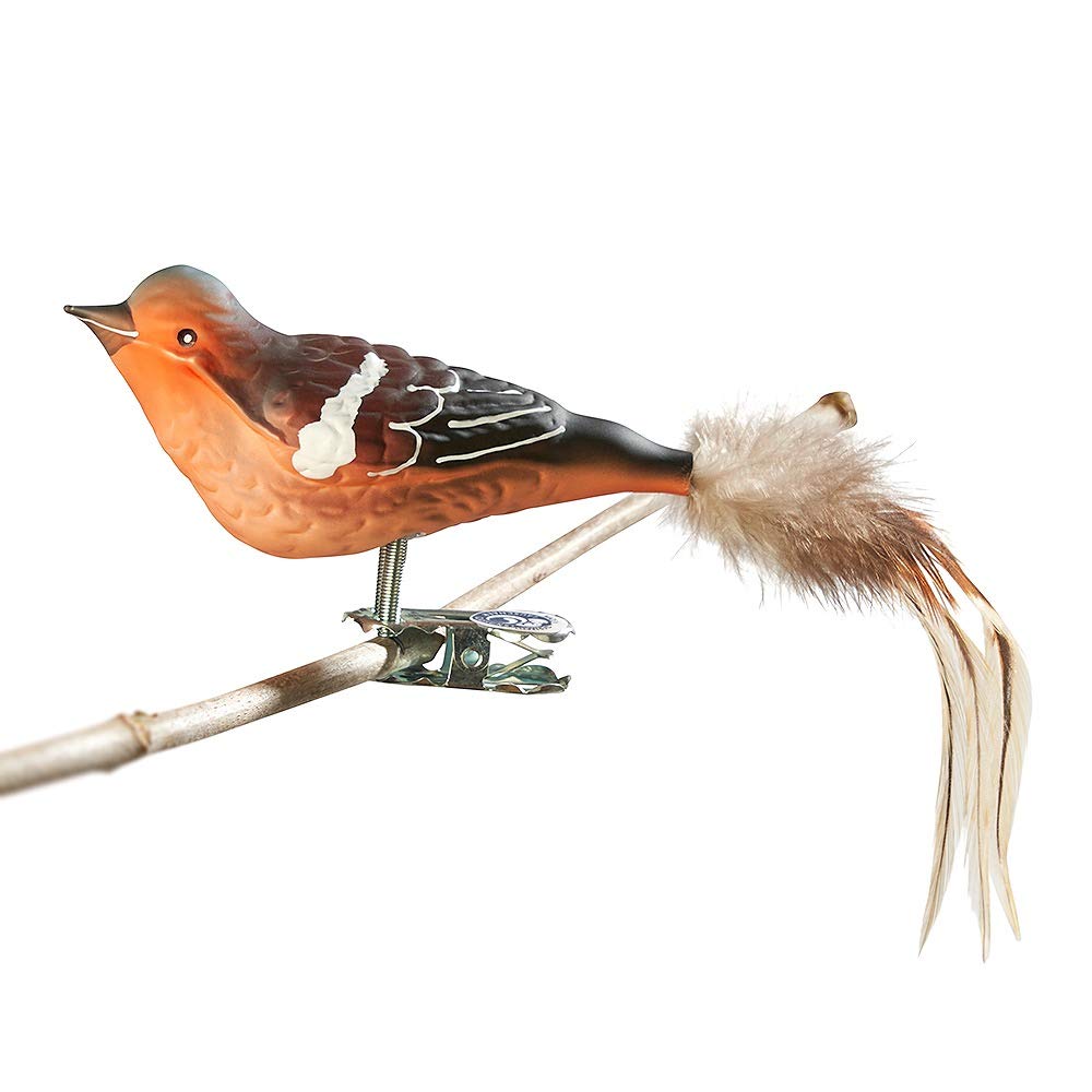 Thuringian Christmas glass chaffinch bird with natural feathers (52-002)