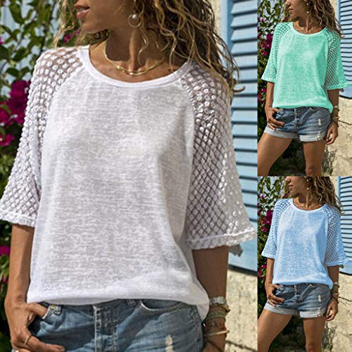 image for Drindf Women's Casual T-Shirt,Lace Patchwork 3/4 Sleeve O-Neck Top S-5