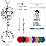Fashion Badge Lanyard Necklace for Women Super Strong Stainless Steel Beaded Satellite Chain Lanyard with ID Holder and Key Chains Non Breakaway Essential Oil Diffuser Badge Holder Lanyard for Nurses