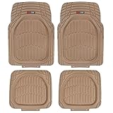 MotorTrend FlexTough Tortoise - Heavy Duty Rubber Floor Mats for All Weather Protection - Deep Dish (Beige)