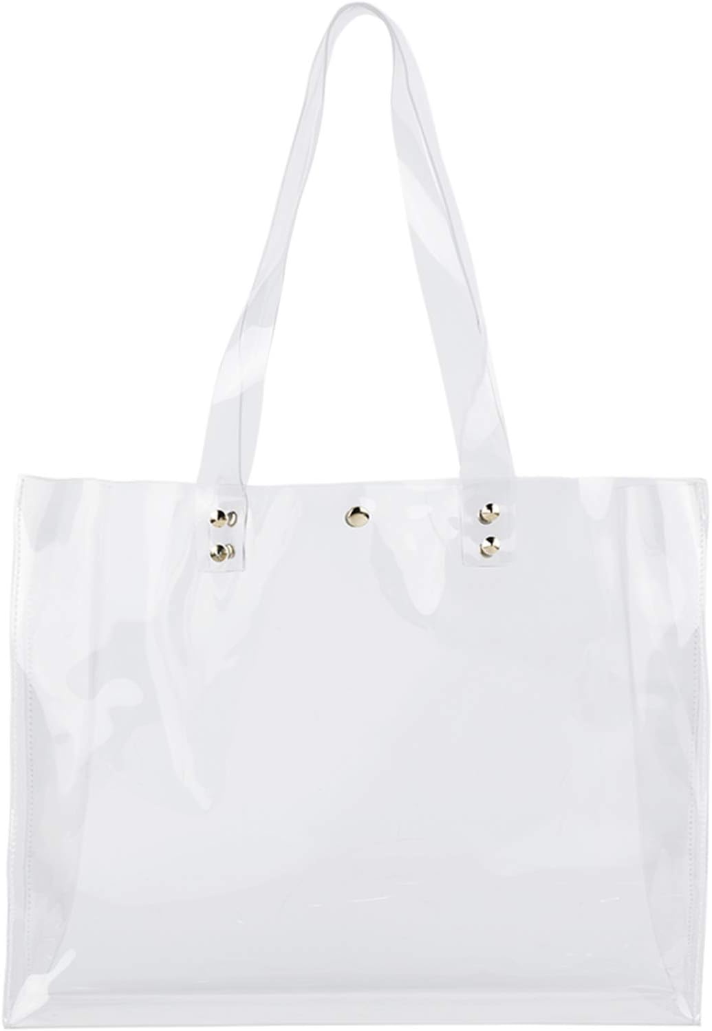 Deeplive Women's Clear Tote Bag for Travel & Gym，Event Stadium Approved Transparent Bags,Clear Multi-Use Shoulder Bag Beach Bag Shopping Bag Handbag Work Bag,17"X 13.7"X 3.6