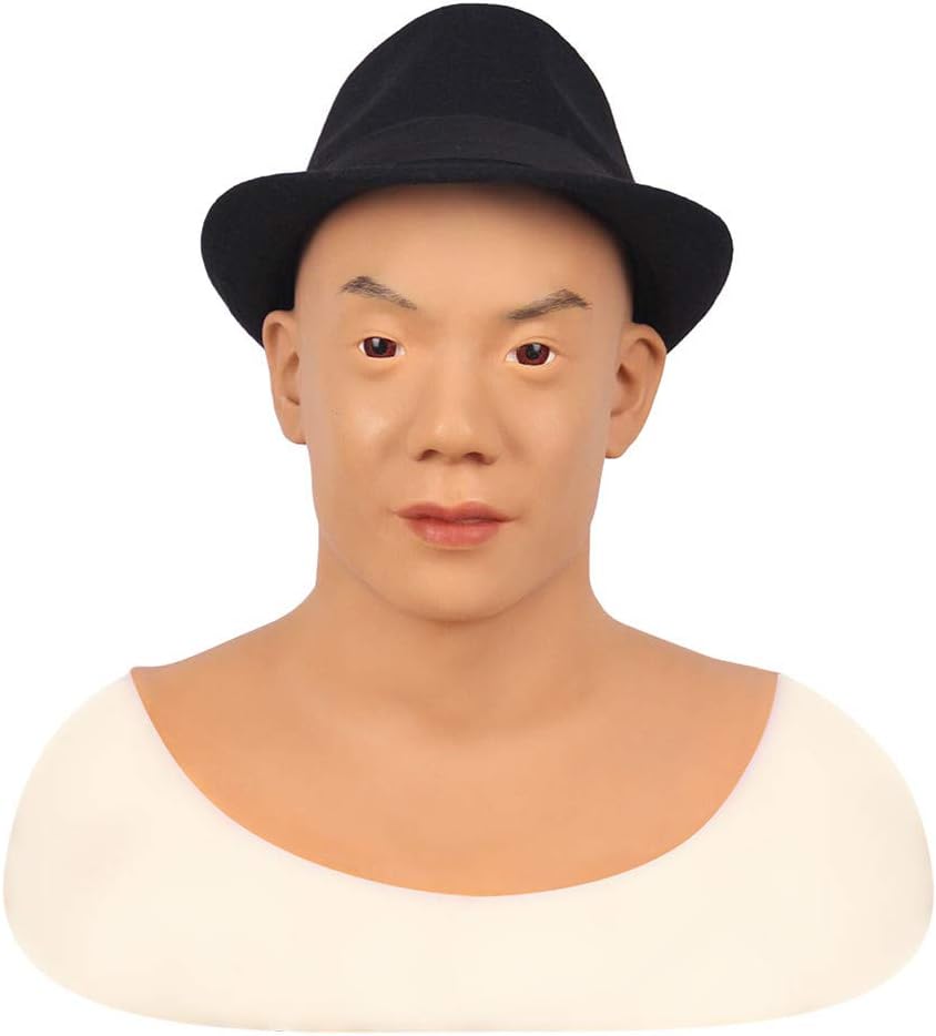 YQYAH Silicone Realistic Male Mask, Realistic Men Mask Realistic Human Face Cosplay Party Costume Latex Headgear,Ivorywhite