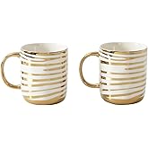 Pampa Bay Porcelain with Gold Detail Striped Mugs, Set of 2, Get Gifty, Kitchen
