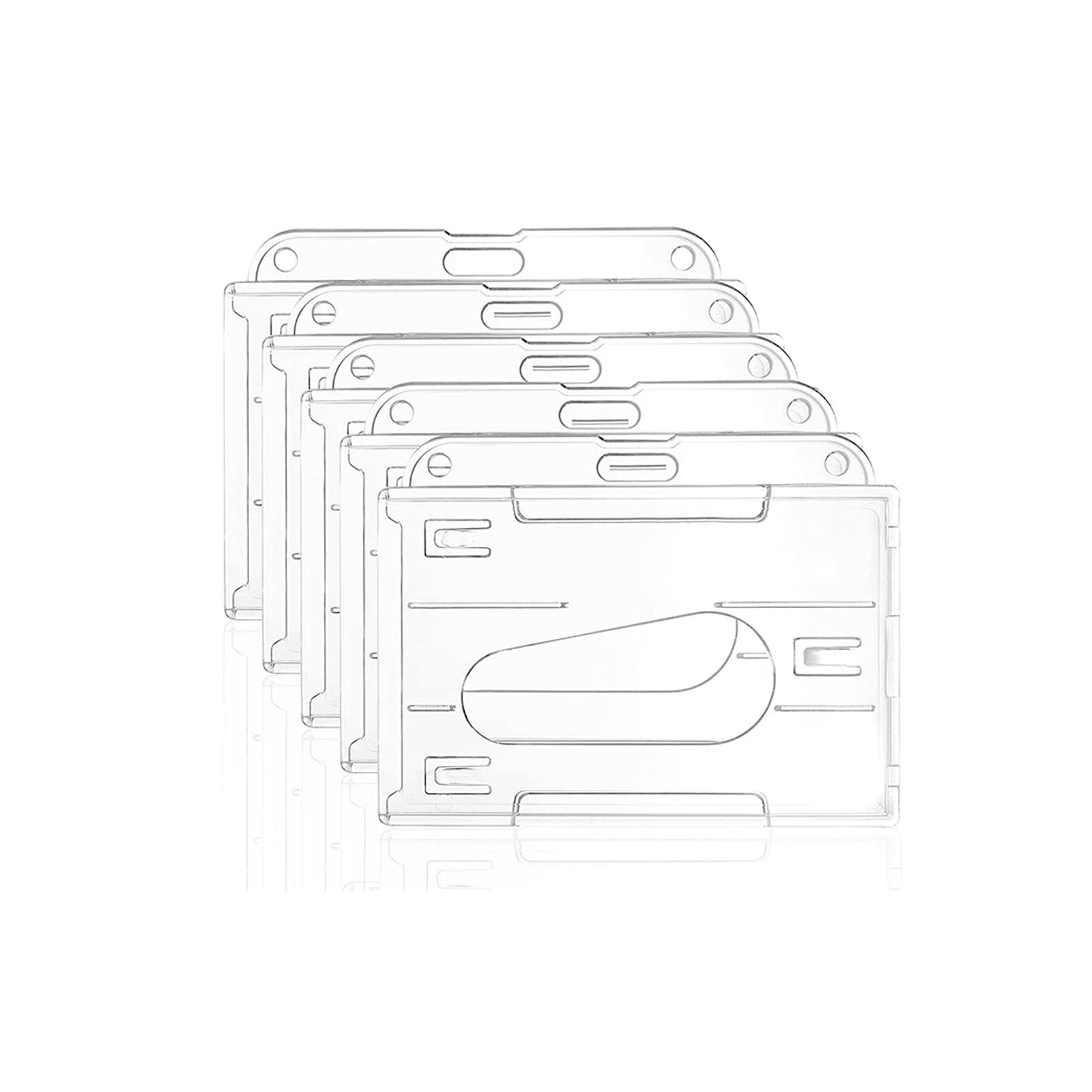 DFsucces Set of 5 Double Sided Plastic Card Holder Waterproof Plastic Badge Holder ID Card Badge Holder ID Card Credit Card Protector with Thumb Slots (Horizontal)