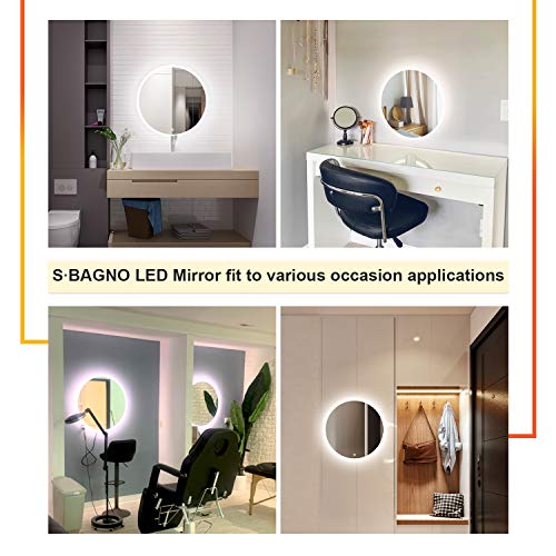 S·bagno 24 Inch Diameter Modern Round Illuminated LED Bathroom Mirror