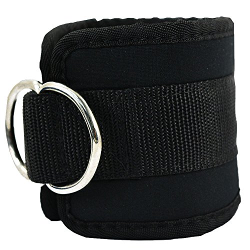 gelvs Black Exercise Ankle Straps for Gym Cable Machine Neoprene 2 D rings Ankle Leg Cuff Tone Glute Abs Thigh Tight Workout (Single) - Thumbnail 2