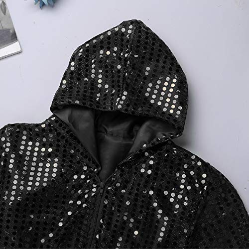 inhzoy Kids Boy's Girl's Sequins Long Sleeve Hooded Tops with Pants Set for Hip-hop Jazz Performance Costume Street Dance Black 10-12