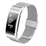 Hanlesi Fitbit Charge 2 Band Business Luxury Milanese Stainless Steel Bracelet Fitness Accessory Replace Wrist Bands Loop Straps Clasp for Fitbit Charge2 Fashion