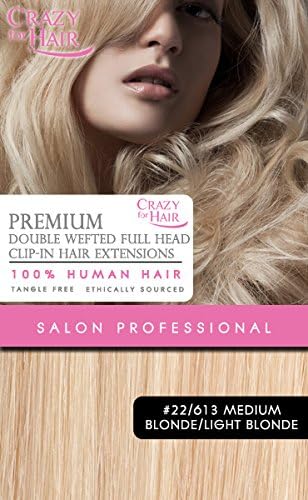14" Premium Double Wefted Clip-in Remy Human Hair Extensions Medium Blonde/Light Blonde (22/613)